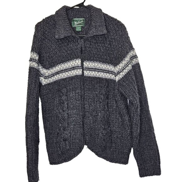 Woolrich Womens Onyx Heather Wool Lambswool Cable Knit Sweater Jacket L Cabin - Picture 1 of 13